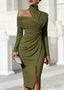 Women's One Shoulder Open Long Sleeve Midi Dress