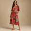 Women's Printed V-Neck Short Sleeves Midi Dress