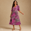 Women's Printed V-Neck Short Sleeves Midi Dress