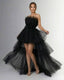 Women's Prom Black Strapless Tulle High Low Tiered Ruffle Maxi Dress