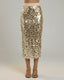 Women's Prom Champagne Gold Sequin Paillette Bodycon Midi Skirt