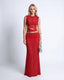 Women's Prom Red Floral Sleeveless Crop Top Maxi Skirt Two Piece Set