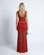 Women's Prom Red Floral Sleeveless Crop Top Maxi Skirt Two Piece Set
