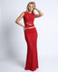 Women's Prom Red Floral Sleeveless Crop Top Maxi Skirt Two Piece Set