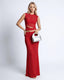 Women's Prom Red Floral Sleeveless Crop Top Maxi Skirt Two Piece Set