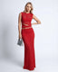 Women's Prom Red Floral Sleeveless Crop Top Maxi Skirt Two Piece Set