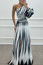 Women's Prom Striped One Shoulder Slit Maxi Dress
