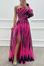 Women's Prom Striped One Shoulder Slit Maxi Dress