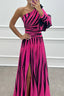 Women's Prom Striped One Shoulder Slit Maxi Dress