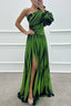 Women's Prom Striped One Shoulder Slit Maxi Dress