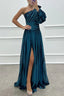 Women's Prom Striped One Shoulder Slit Maxi Dress
