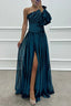 Women's Prom Striped One Shoulder Slit Maxi Dress