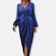 Women's Elegant Long Sleeve V-Neck Wrap Midi Dress