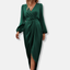 Women's Elegant Long Sleeve V-Neck Wrap Midi Dress