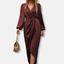 Women's Elegant Long Sleeve V-Neck Wrap Midi Dress