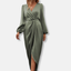 Women's Elegant Long Sleeve V-Neck Wrap Midi Dress