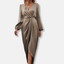 Women's Elegant Long Sleeve V-Neck Wrap Midi Dress
