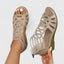 Women's Rhinestone Cutout Gladiator Low Wedge Zip-Up Sandals