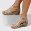 Women's Rhinestone Cutout Gladiator Low Wedge Zip-Up Sandals