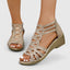 Women's Rhinestone Cutout Gladiator Low Wedge Zip-Up Sandals