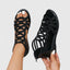 Women's Rhinestone Cutout Gladiator Low Wedge Zip-Up Sandals