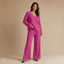 Women's Ribbed V-Neck Long-Sleeve Top and Wide-Leg Trousers Set
