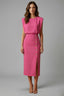 Women's Wedding Guest Sleeveless Button Slit Fitted Midi Dress