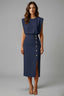 Women's Wedding Guest Sleeveless Button Slit Fitted Midi Dress