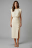 Women's Wedding Guest Sleeveless Button Slit Fitted Midi Dress
