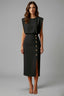 Women's Wedding Guest Sleeveless Button Slit Fitted Midi Dress