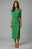 Women's Wedding Guest Sleeveless Button Slit Fitted Midi Dress