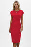 Women's Wedding Guest Ruched Waist Bodycon Cap Sleeve Midi Dress
