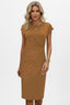 Women's Wedding Guest Ruched Waist Bodycon Cap Sleeve Midi Dress