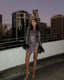 Women's Sequin Mini Cocktail Dress Long Sleeve Feather Cuffs