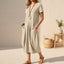 Women's Relaxed V-Neck Short Sleeve Pockets Midi Dress