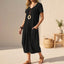 Women's Relaxed V-Neck Short Sleeve Pockets Midi Dress
