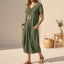 Women's Relaxed V-Neck Short Sleeve Pockets Midi Dress