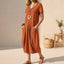 Women's Relaxed V-Neck Short Sleeve Pockets Midi Dress