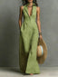 Women's Sleeveless Button Down Lapel Collar Maxi Shirt Dress