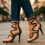 Women's Snakeskin Print Wrap Strap Stiletto Heels