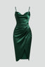 Women's Wedding Guest Draped Cowl Neck Slit Fitted Midi Dress