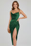 Women's Wedding Guest Draped Cowl Neck Slit Fitted Midi Dress