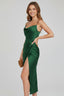 Women's Wedding Guest Draped Cowl Neck Slit Fitted Midi Dress