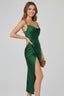 Women's Wedding Guest Draped Cowl Neck Slit Fitted Midi Dress