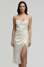 Women's Wedding Guest Draped Cowl Neck Slit Fitted Midi Dress