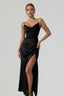 Women's Wedding Guest Draped Cowl Neck Slit Fitted Midi Dress