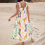Women's Printed White Square Neck Midi Summer Dress