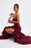 Women's Asymmetric Strapless Ruffle Maxi Dress