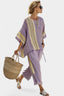 Women's Striped Colorblock Oversized Top Wide Leg Pants Set