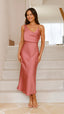 Women's Draped Cowl Neck Midi Wedding Guest Dress